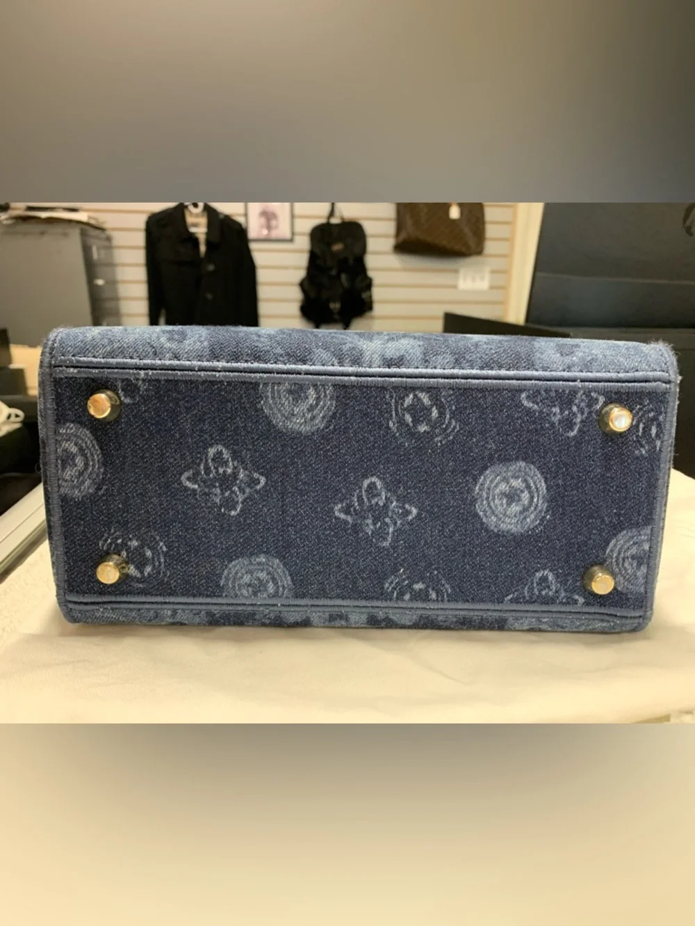 Christian Dior Lady D-Lite Floral Medium Blue Denim Bag